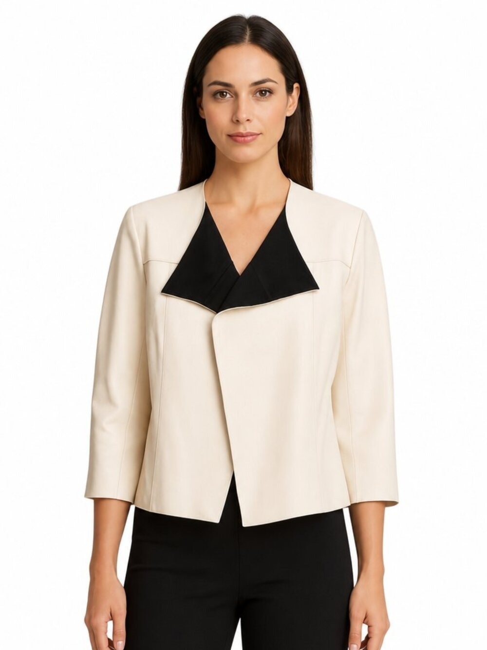 EUC St. John Cream Bonded Napa Leather Jacket w/ Black Collar – Size 6